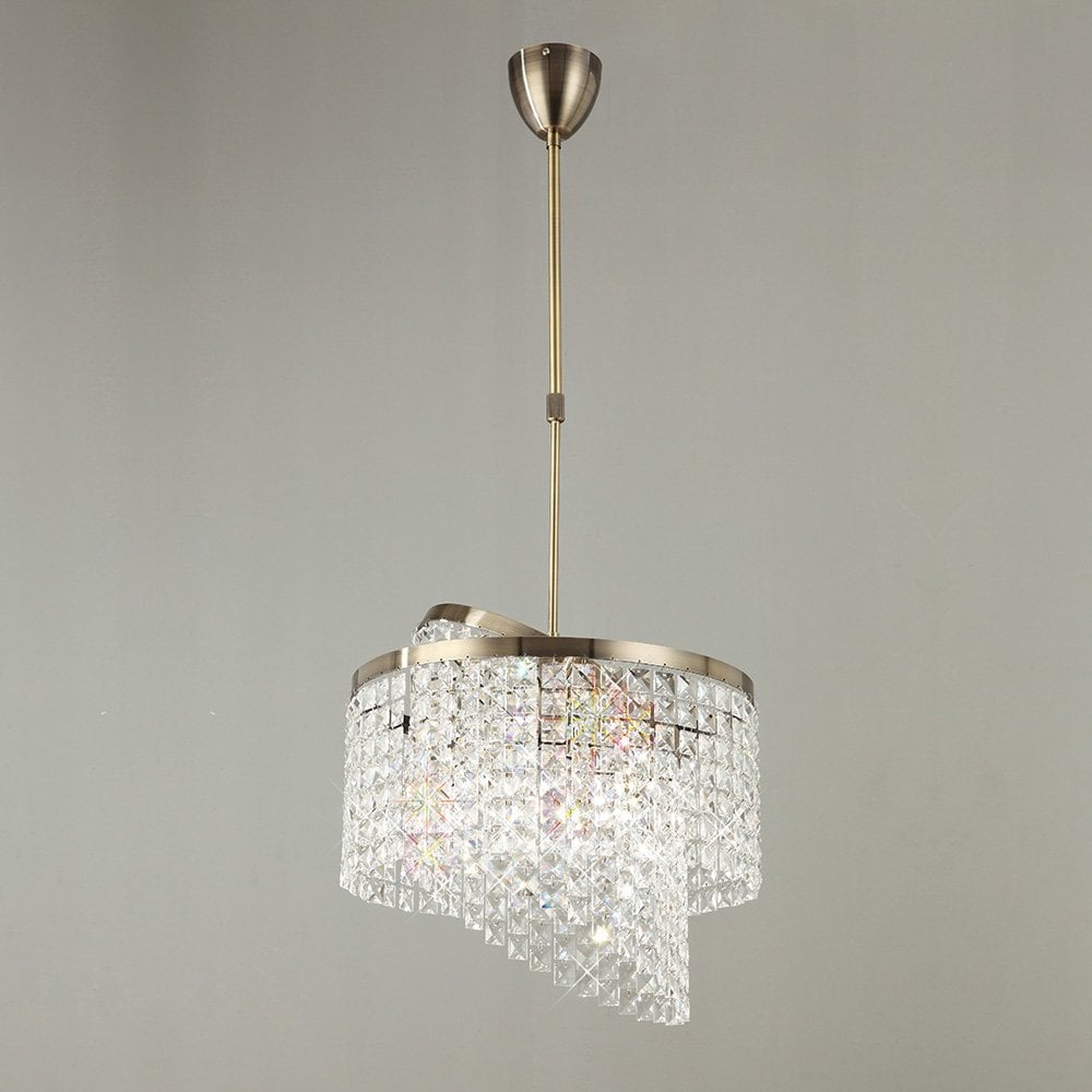 Cortina Telescopic Pendant with Adjustable Crystal Rings in Antique Brass