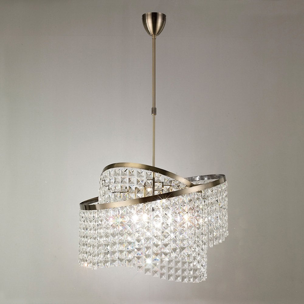 Cortina Adjustable 8-Light Pendant with Antique Brass Finish and Crystal Accents