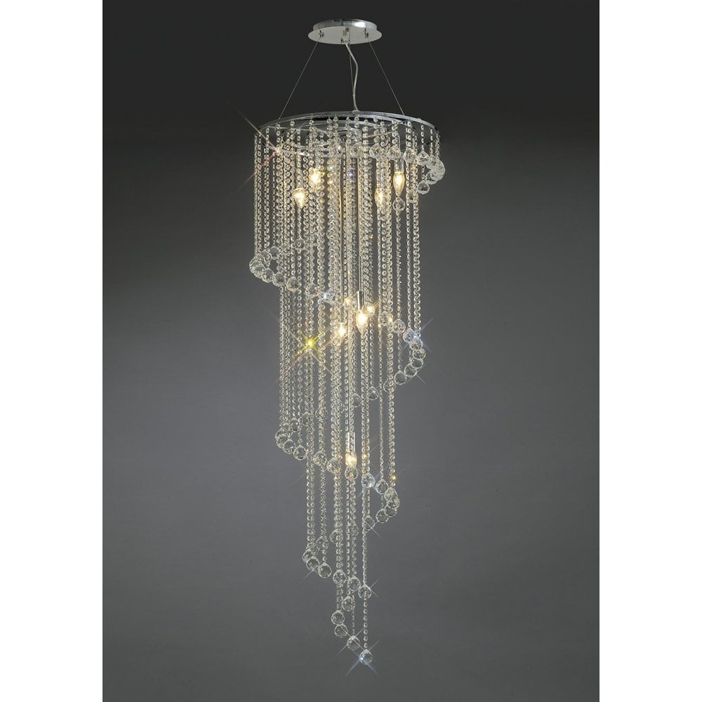 Atla Spiral 7-Light Pendant in Polished Chrome with Clear Diyas Crystal