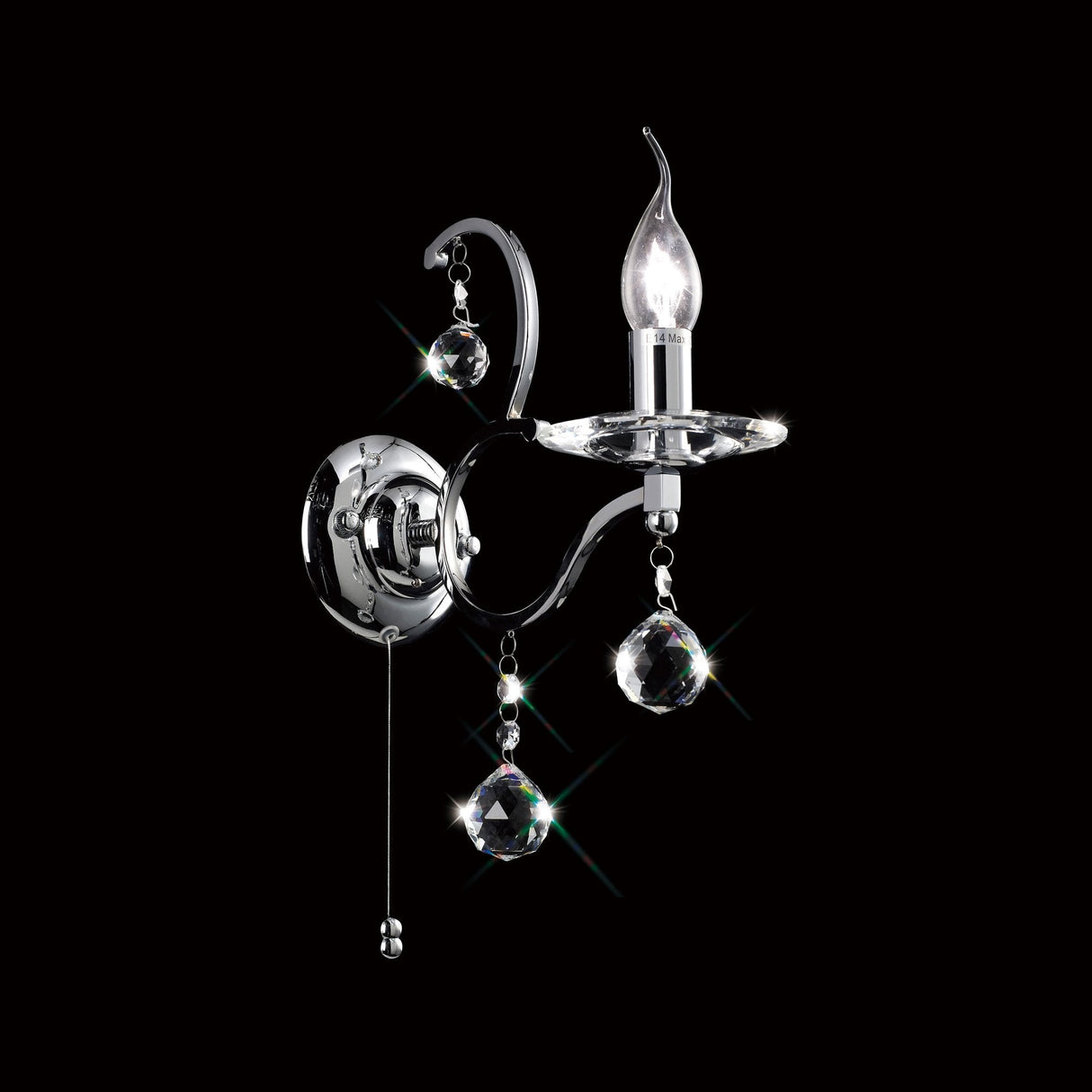 Zinta Polished Chrome & Crystal Wall Lamp with Pull Switch
