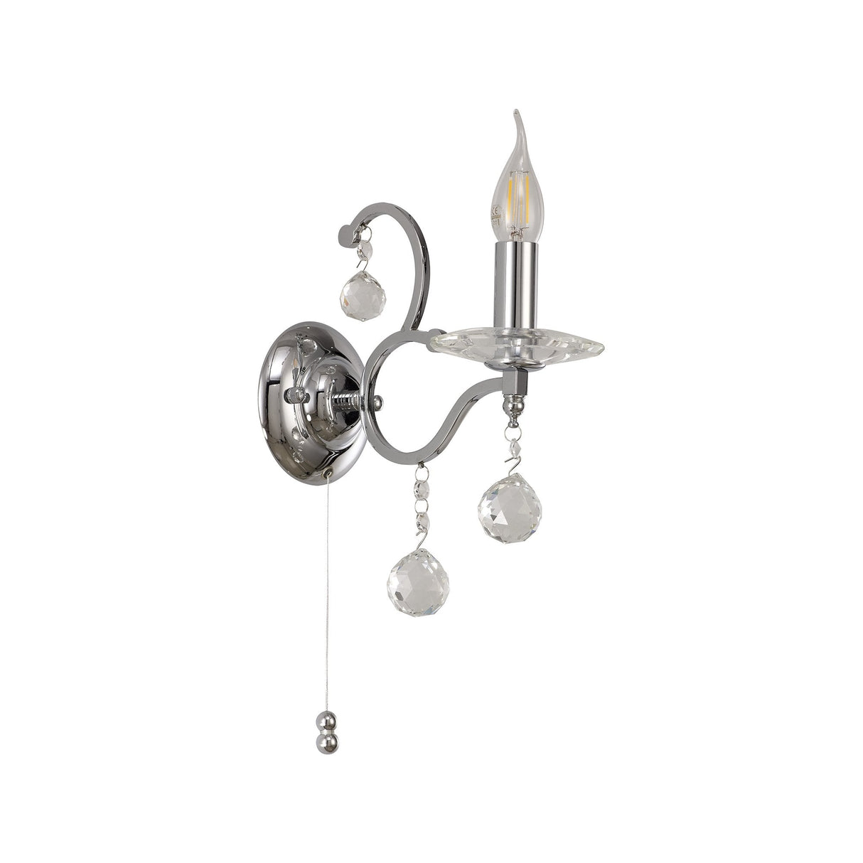 Zinta Polished Chrome & Crystal Wall Lamp with Pull Switch
