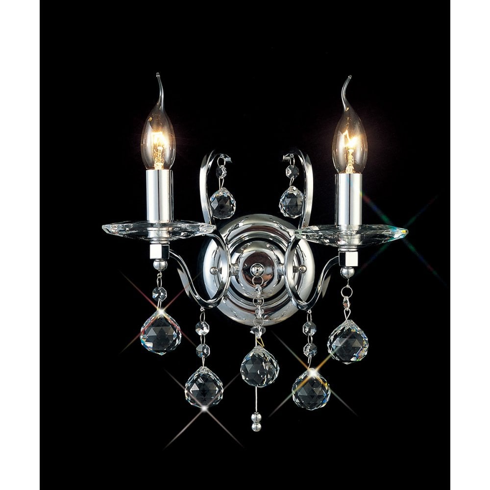 Zinta 2-Light Polished Chrome and Crystal Wall Sconce with Pull Switch
