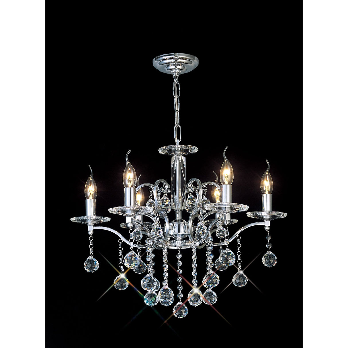 Zinta 6-Light Pendant in Polished Chrome with Clear Crystals