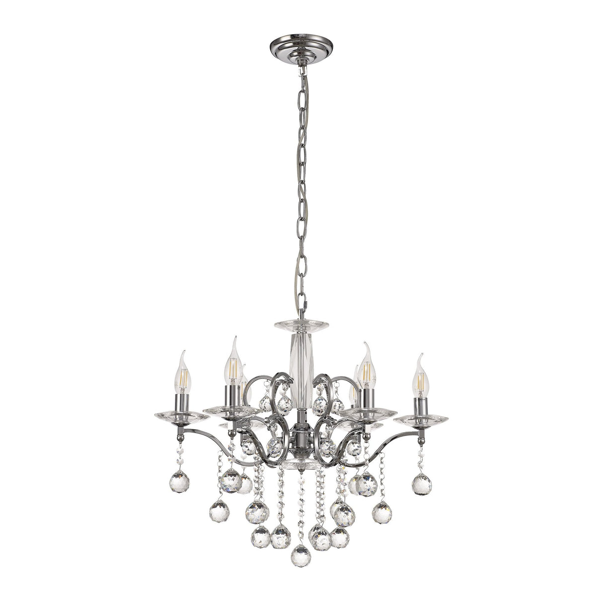 Zinta 6-Light Pendant in Polished Chrome with Clear Crystals