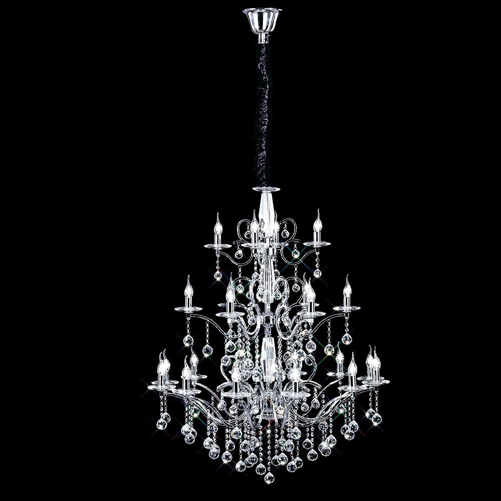 Zinta 22-Light Triple-Tier Crystal Pendant in Polished Chrome