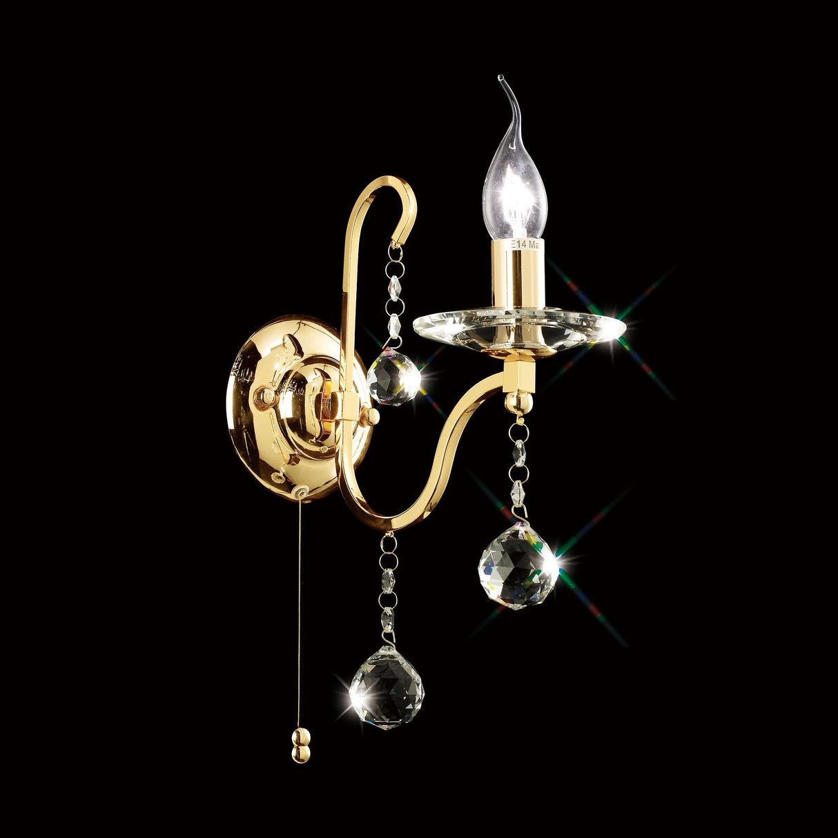 French Gold Bianco Wall Lamp with Clear Crystal Accents