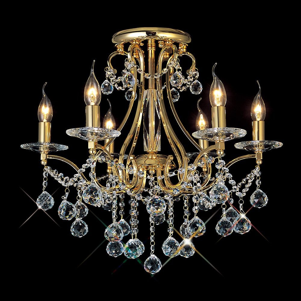 Bianco Ceiling Light Fixture with French Gold Finish and Diyas Select Crystals