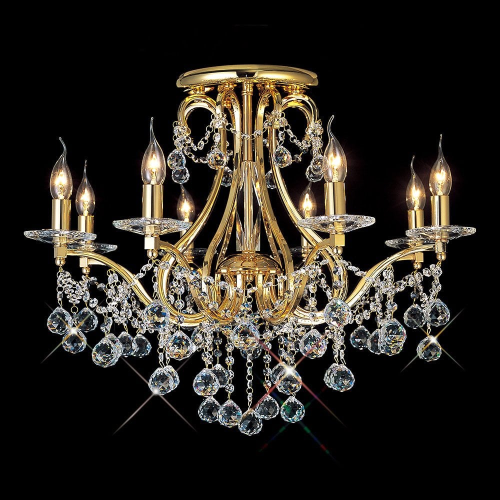Bianco 8 Light French Gold Crystal Ceiling Chandelier