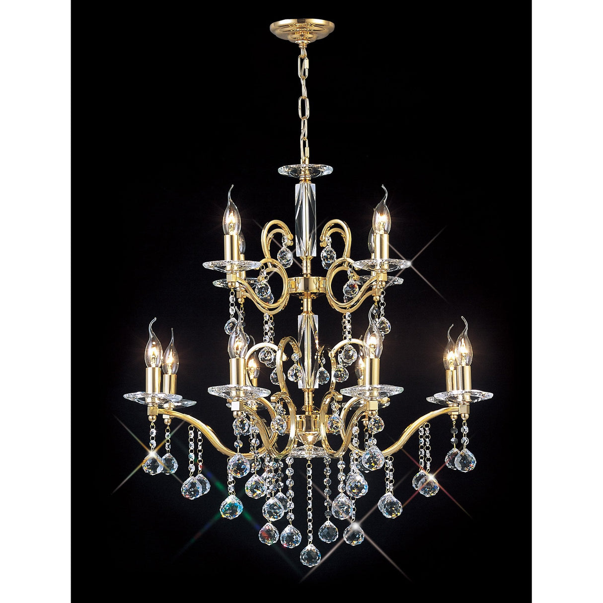 Zinta 2-Tier 12-Light French Gold Crystal Chandelier by Cassia Twigue