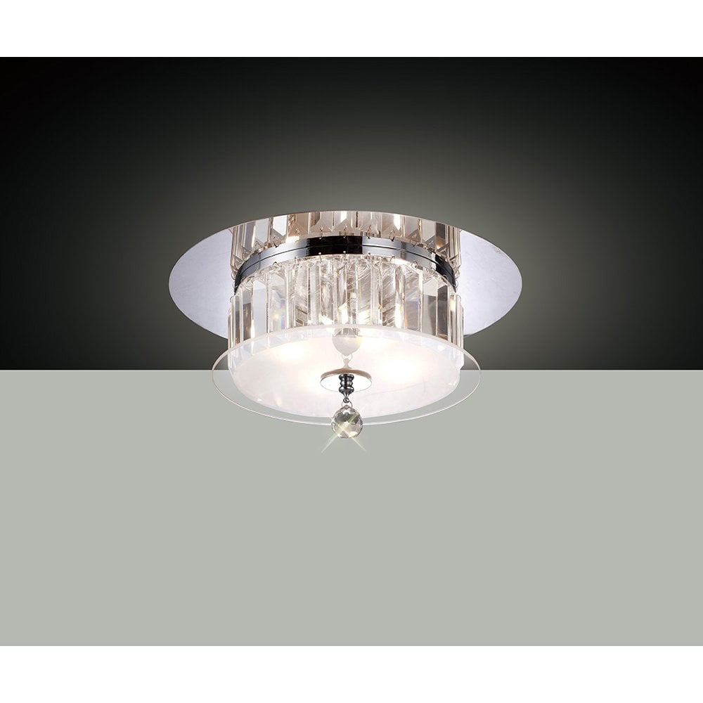Tosca Round Flush Ceiling Light with Chrome, Glass & Crystal Design
