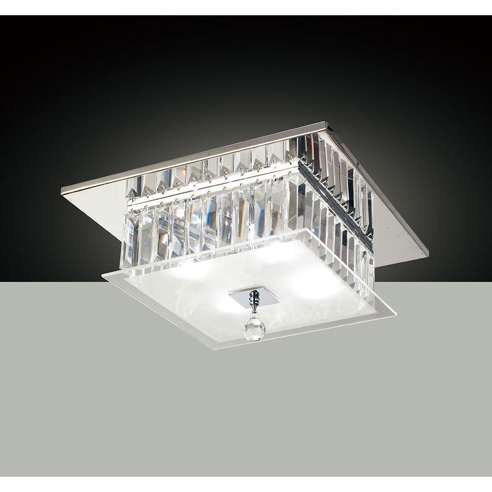 Tosca Square Ceiling Light - Polished Chrome with Crystal Elegance