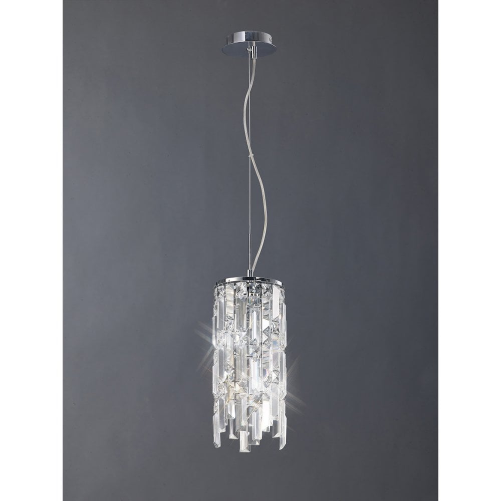 Maddison Polished Chrome Cylinder Pendant with Crystal Accents
