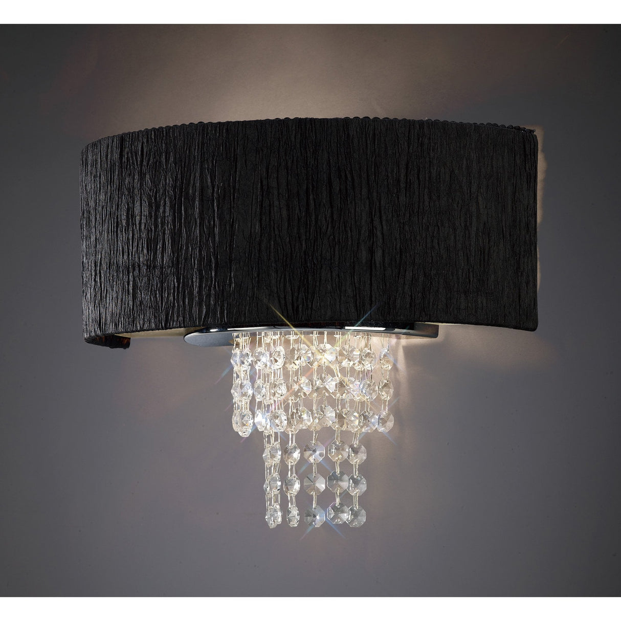Nerissa Modern Wall Lamp with Black Shade and Crystal Accents in Polished Chrome