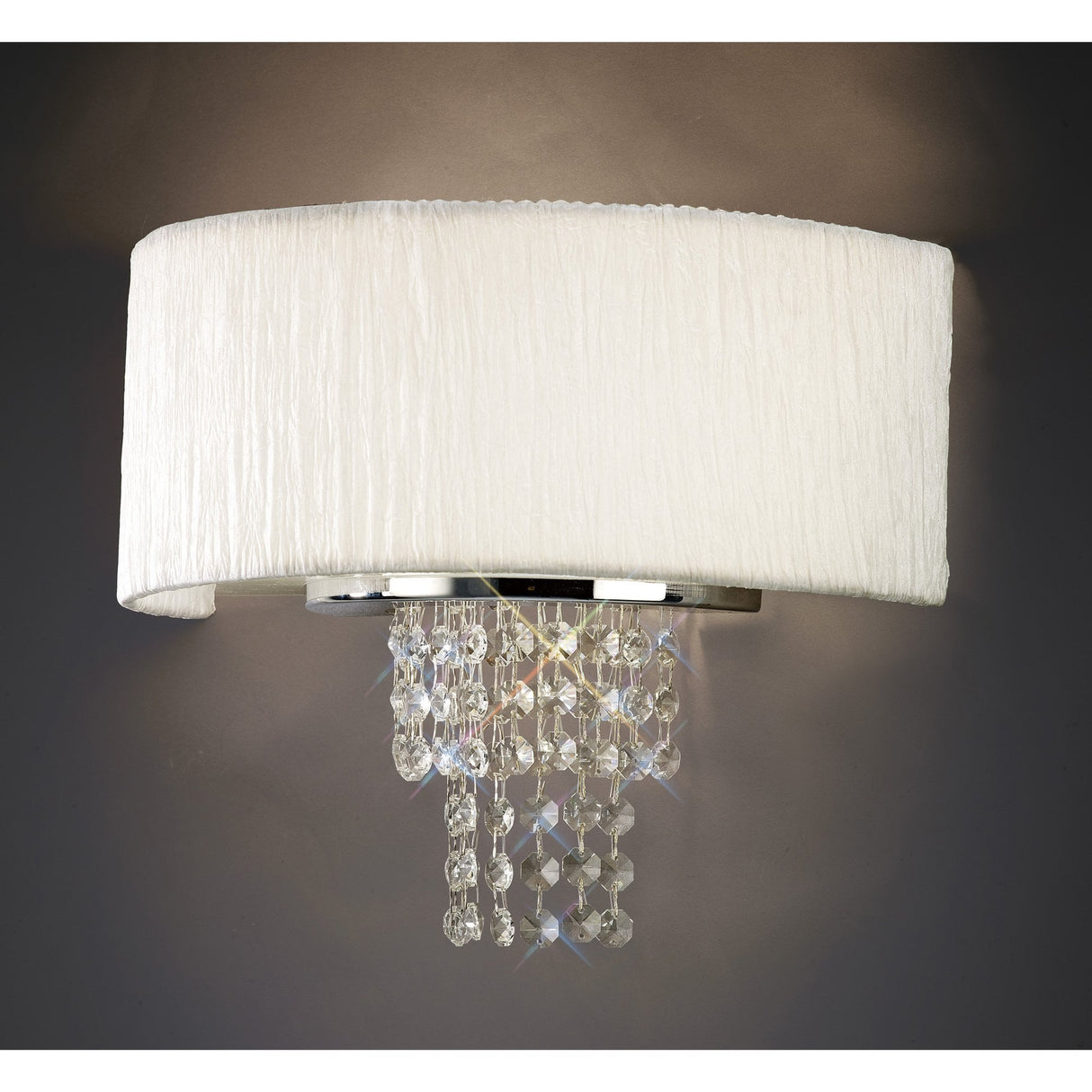 Nerissa Dual Light Wall Sconce with Elegant White Shade in Polished Chrome and Crystal Accents