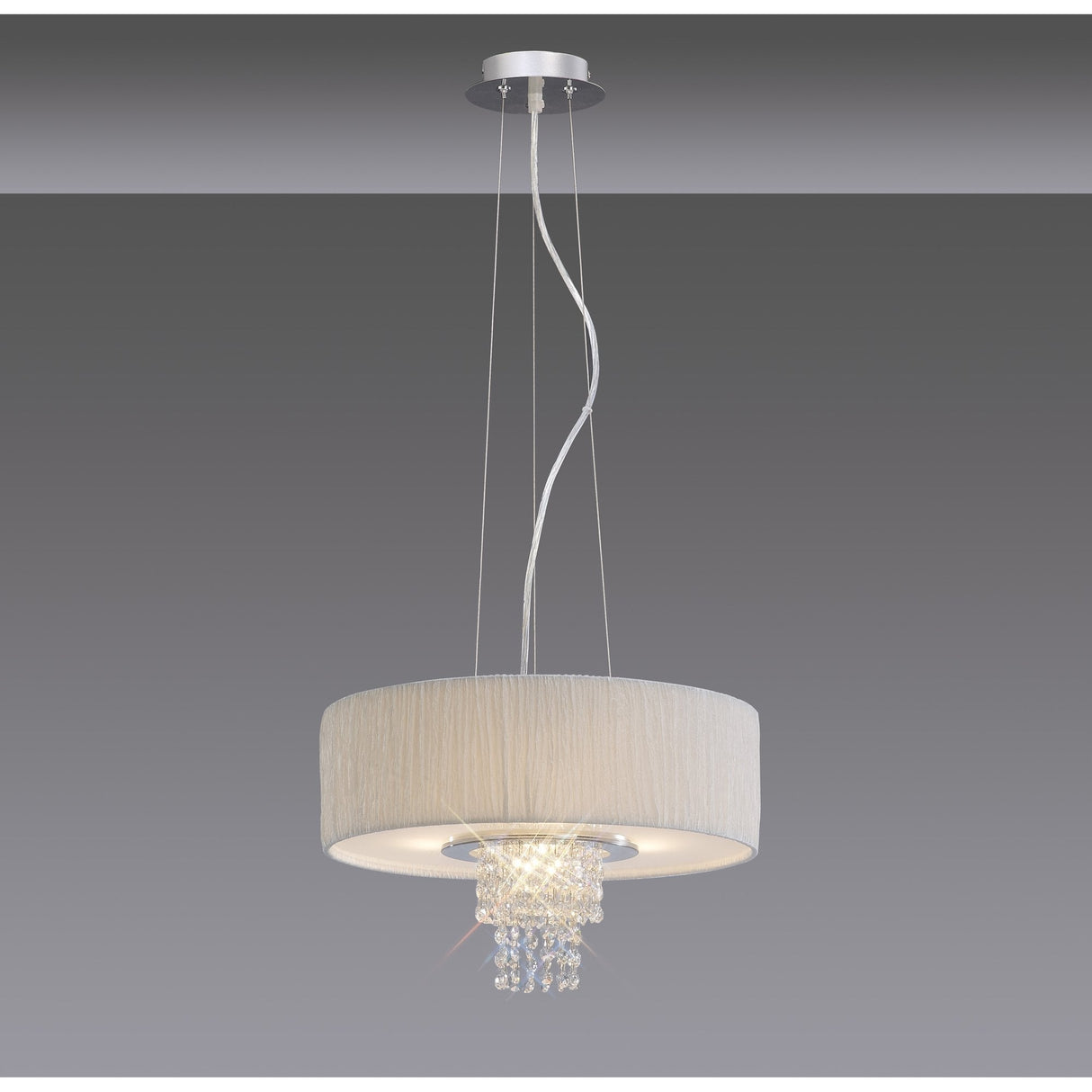 Nerissa Elegance: Four-Light Pendant with White Shade and Crystal Accents in Polished Chrome