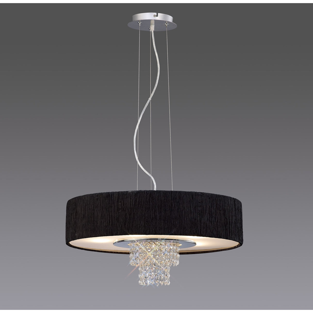 Nerissa Elegance: Black Shade 6-Light Crystal Chrome Pendant