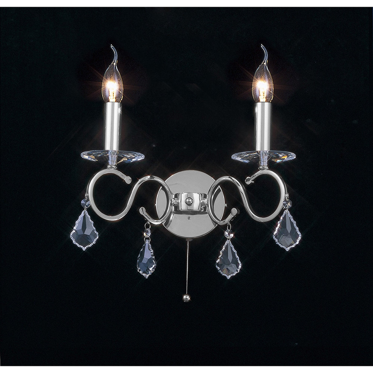 Torino Dual Light Crystal Sconce in Polished Chrome with Pull Switch