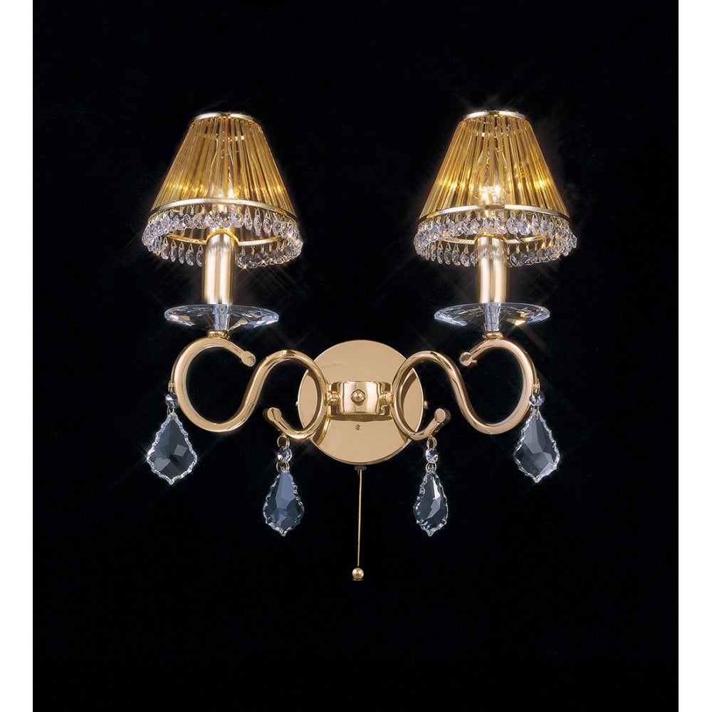 Torino Dual Light Elegance Wall Lamp in French Gold with Crystal Accents