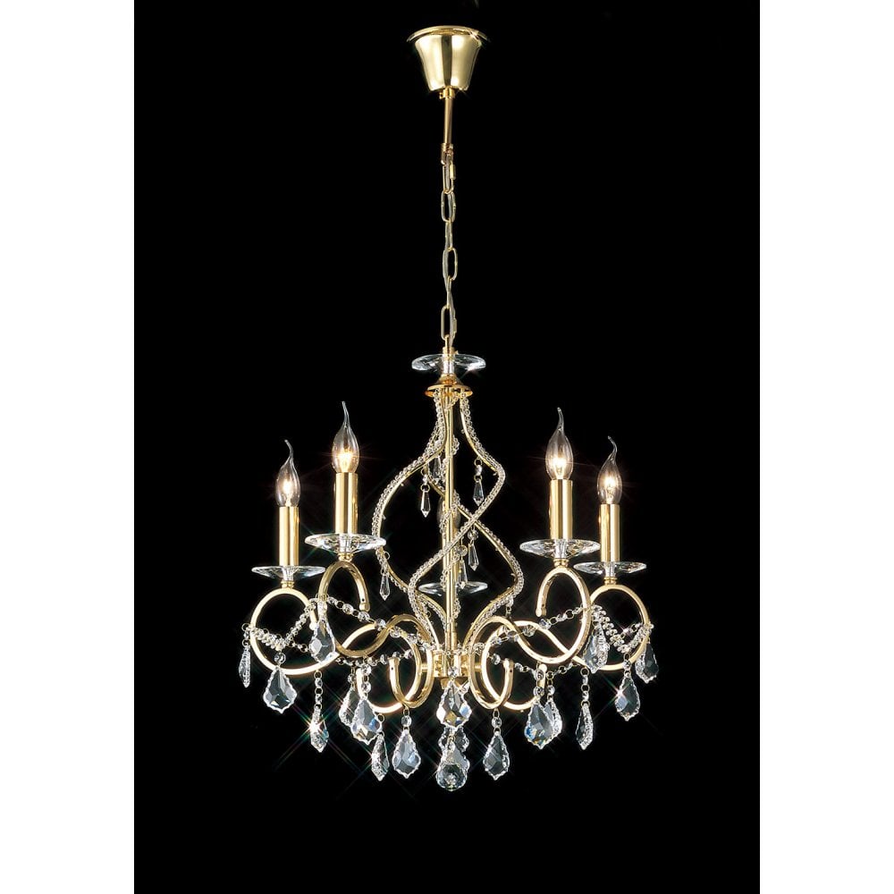 Elegant Torino 5-Light Pendant in French Gold with Crystal Accents