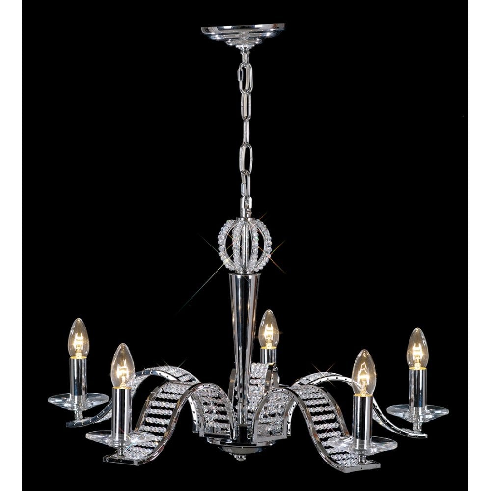 Niobe Pendant Chandelier - 5-Light Polished Chrome with Asfour Crystal Accents