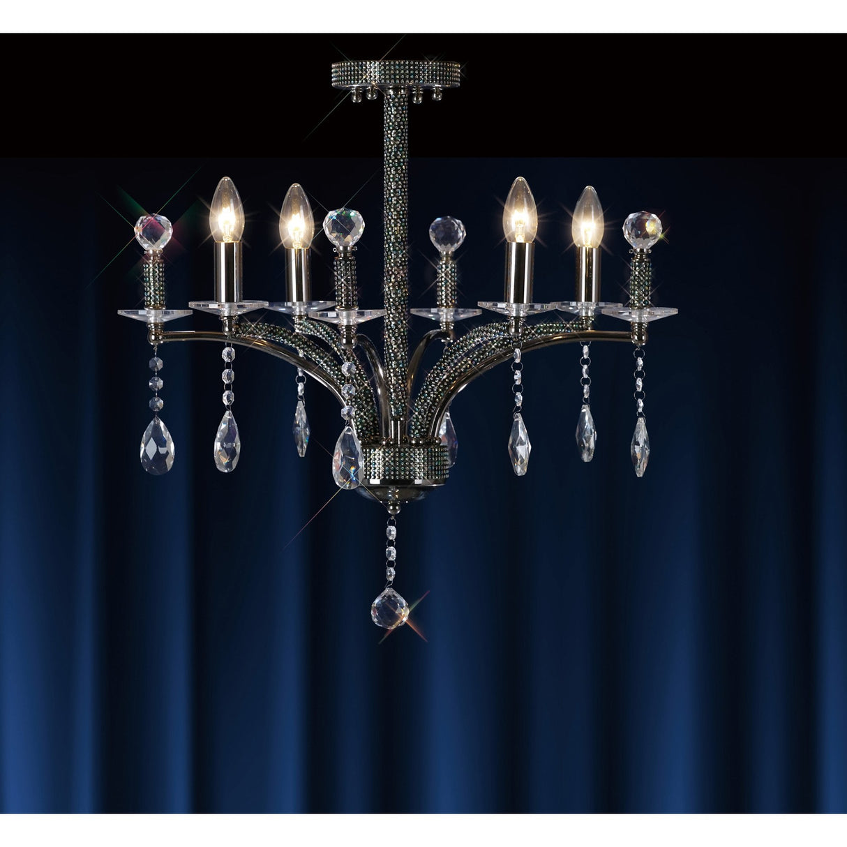 Fiore 4-Light Pendant in Black Chrome with Asfour Crystal Details