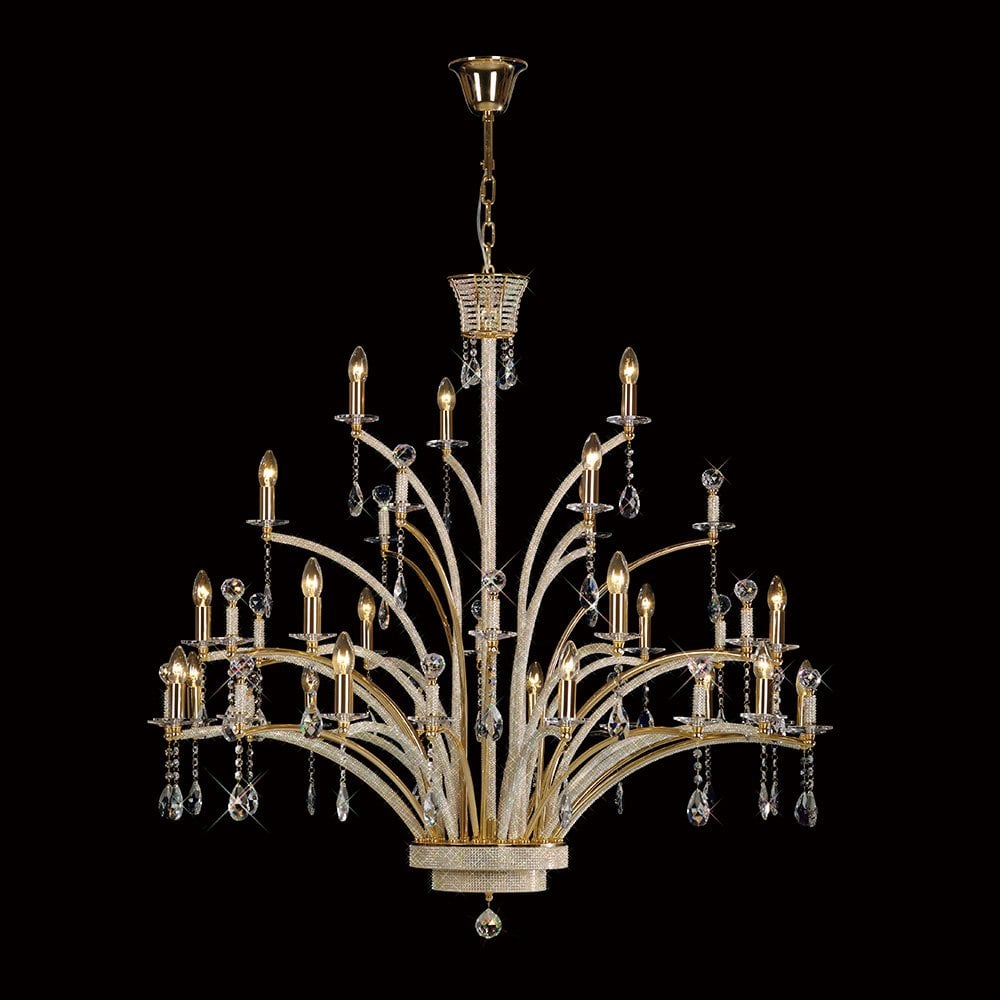 Orlando Pendant 21-Light Chandelier in French Gold with Asfour Crystal Elegance (Assembly Required)