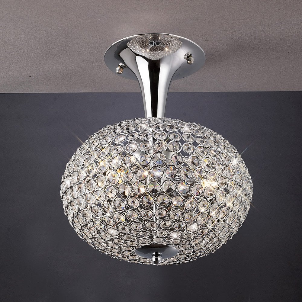 Vado Semi Flush Mount 3-Light in Polished Chrome with Crystal Accents