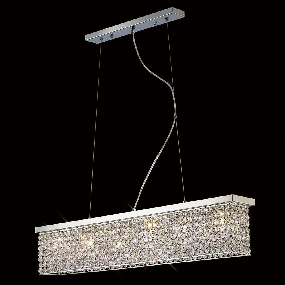 Piazza Rectangular 6-Light Pendant in Polished Chrome with Crystal Elegance