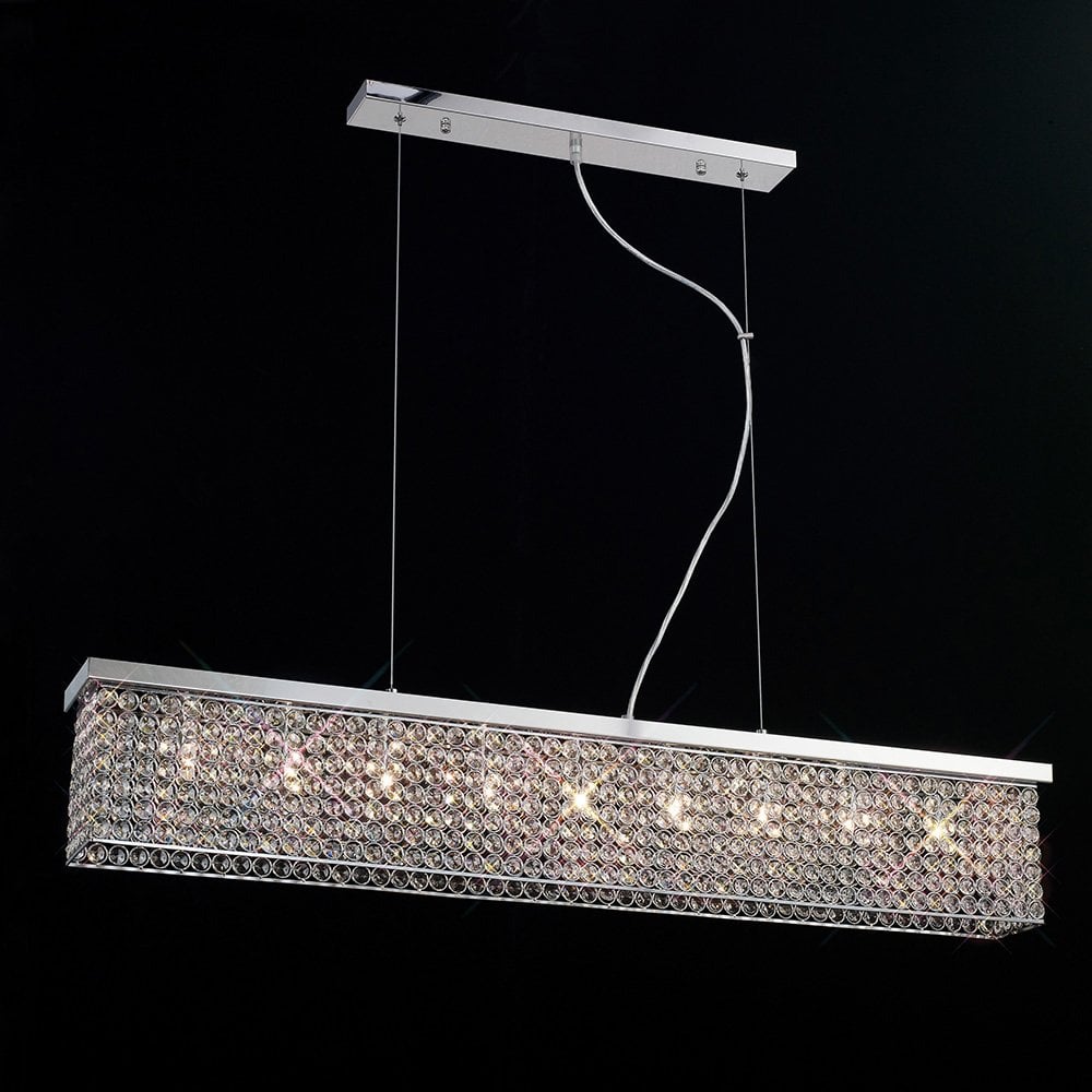 Rectangular Piazza Pendant Light with Cascading Crystal Beads in Polished Chrome