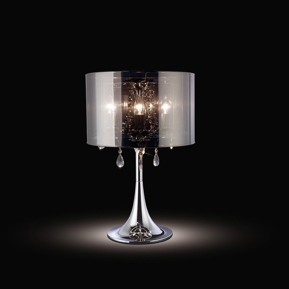 Trace Table Lamp with Polished Chrome and Smoked Reflective Shade, 3-Light Design