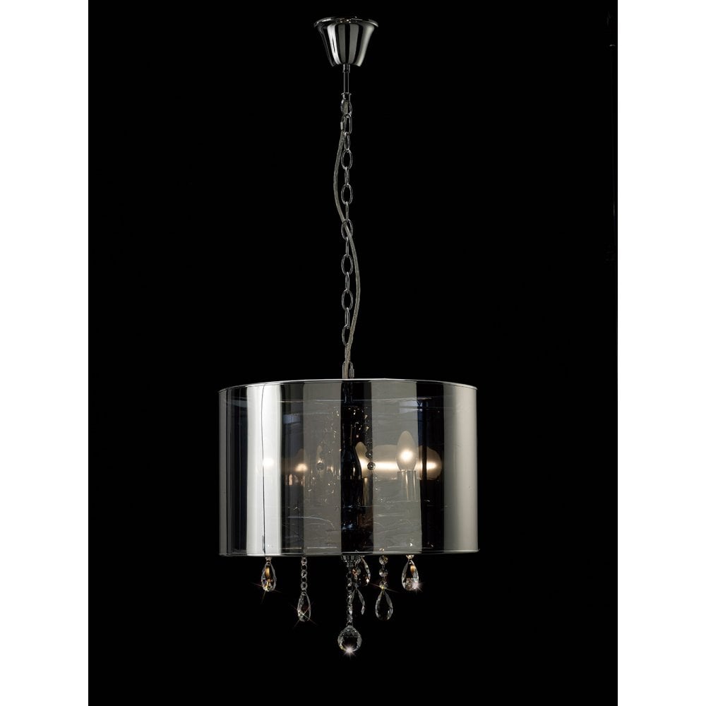 Elegant Chrome Trace Pendant Light with Reflective Smoked Shade and Crystal Accents