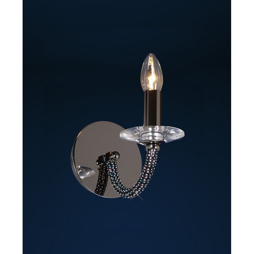 Elena Black Chrome Crystal Wall Lamp with Switch