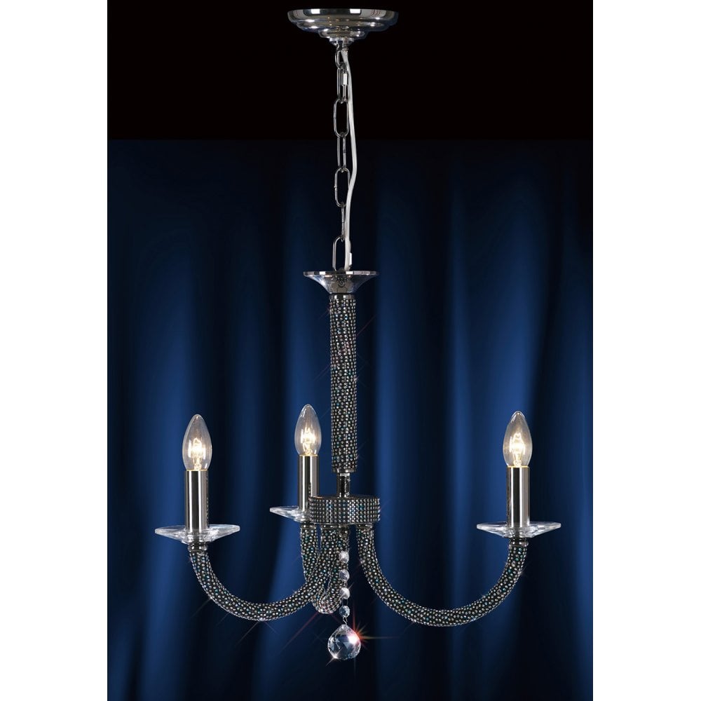 Elena 3-Light Pendant in Black Chrome with Clear Asfour Crystals