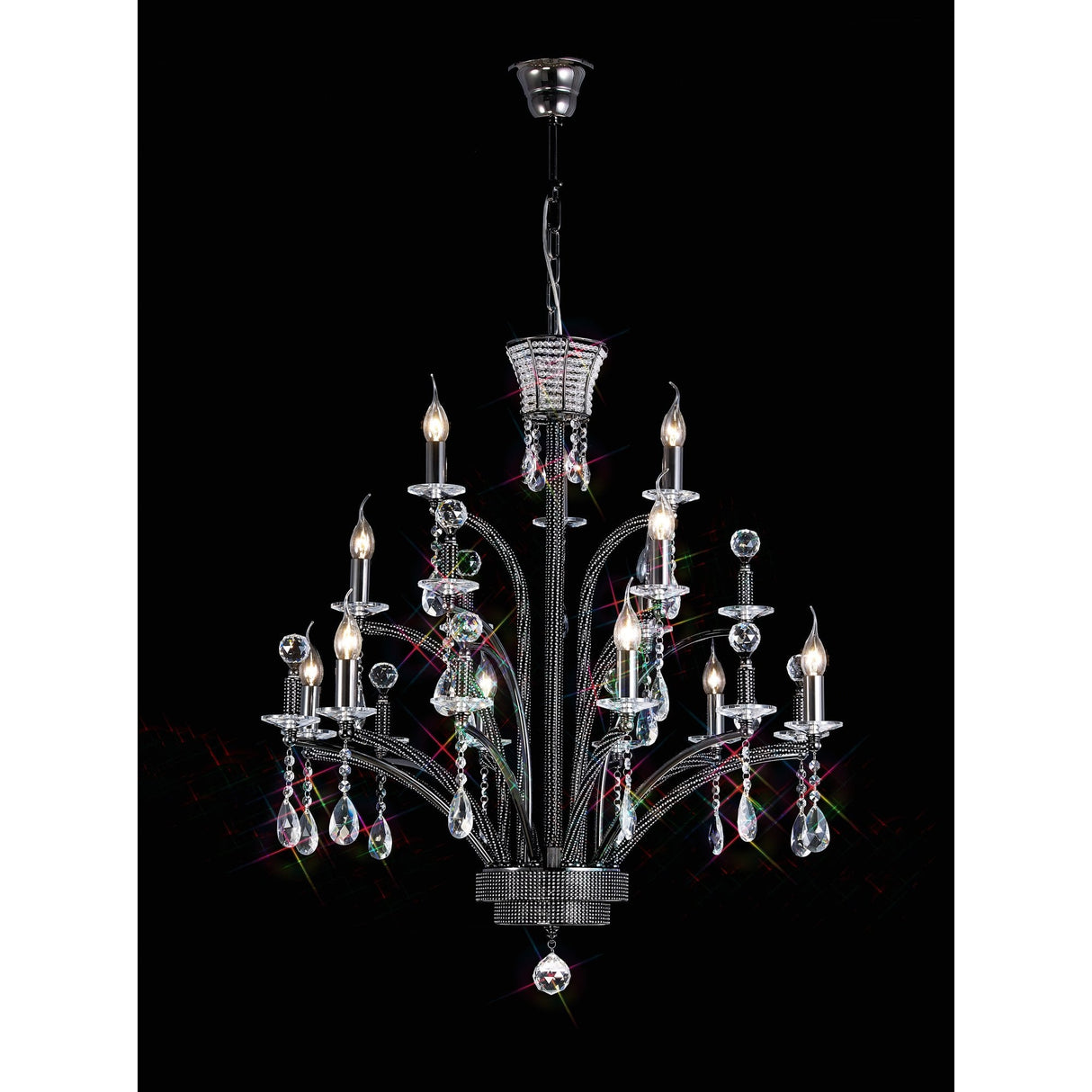 Orlando Pendant Grandeur: 12-Light Black Chrome Chandelier by Cassia Twigue