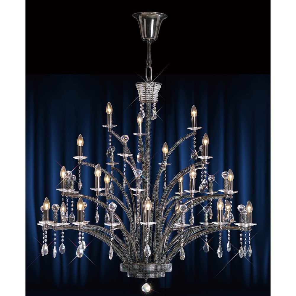 Orlando 21-Light Chandelier in Black Chrome with Asfour Crystal Elegance (Assembly Required)