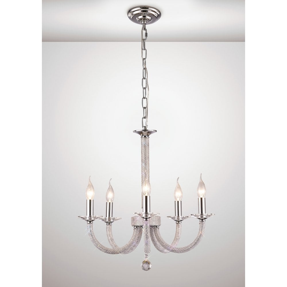 Elena 5-Light Crystal Pendant in Polished Chrome Finish