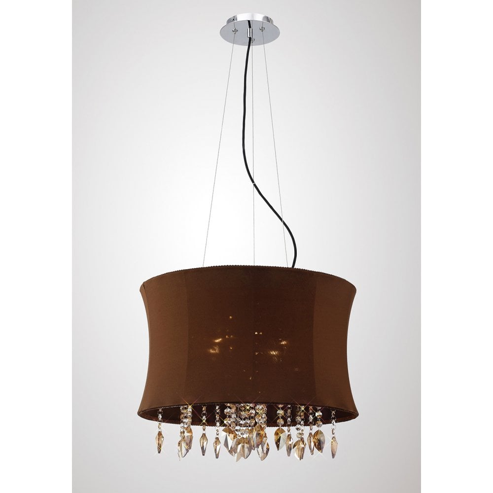 Elegant Niki Pendant Light with Brown Shade and Coffee Crystals in Polished Chrome