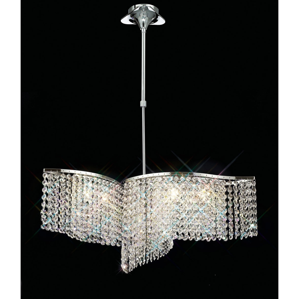 Fabio Convertible Chandelier: 3-Arm, 6-Light Polished Chrome Crystal Elegance
