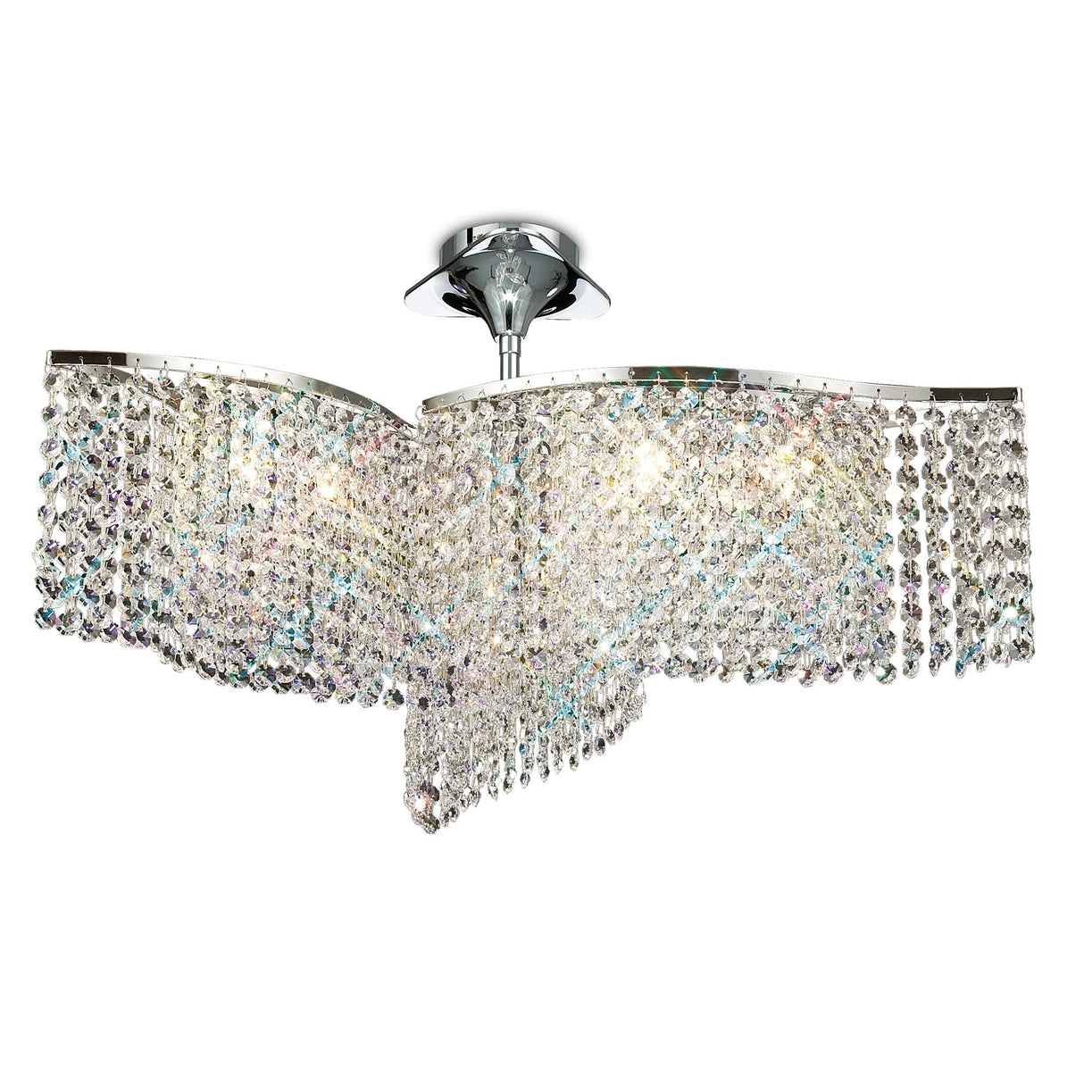 Fabio Convertible Chandelier: 3-Arm, 6-Light Polished Chrome Crystal Elegance