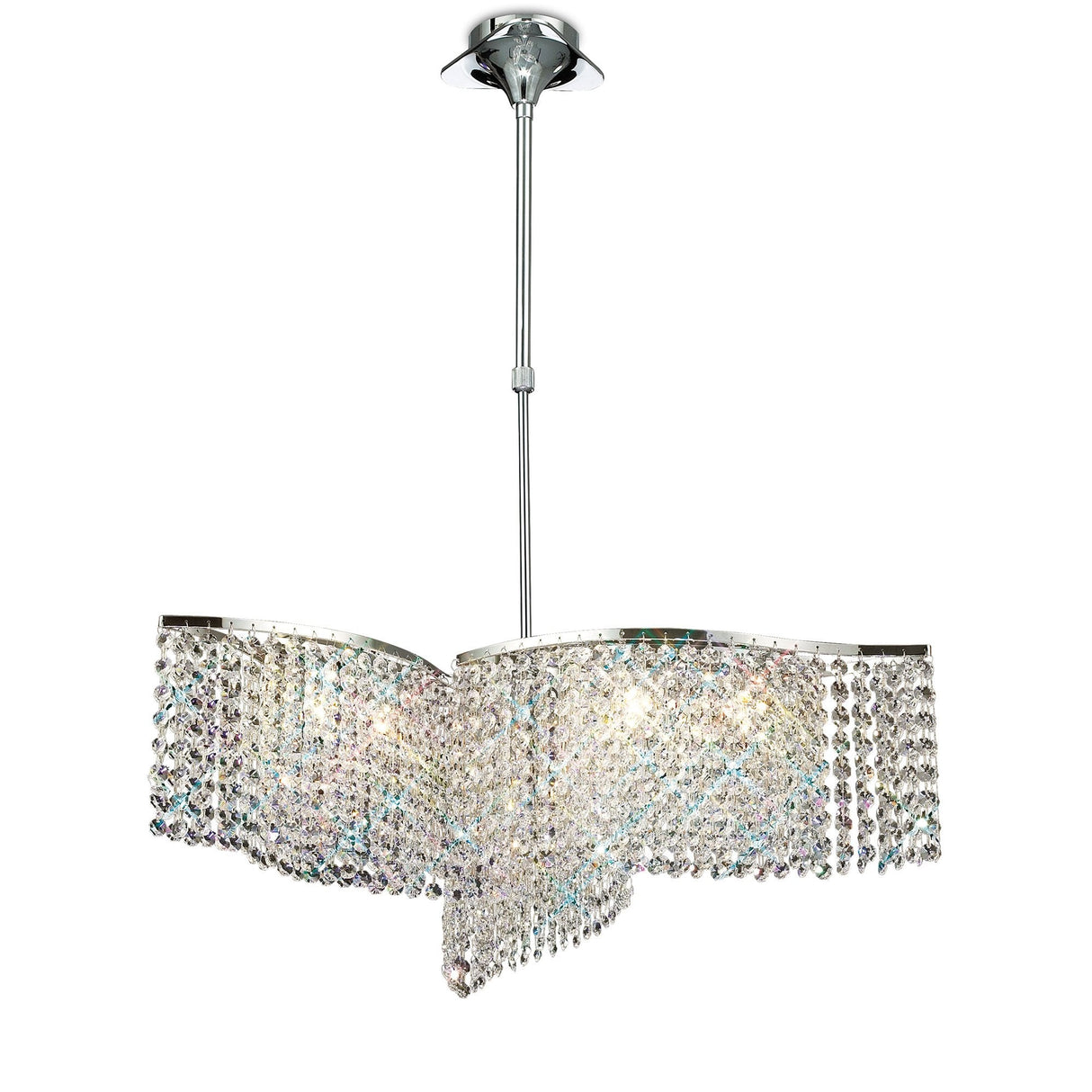 Fabio Convertible Chandelier: 3-Arm, 6-Light Polished Chrome Crystal Elegance