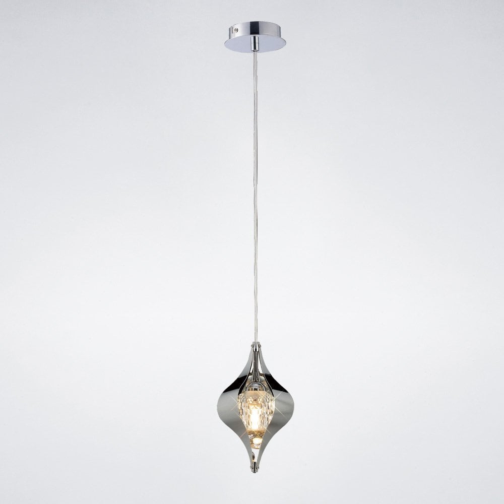 Amano 1-Light Pendant in Polished Chrome and Crystal Design