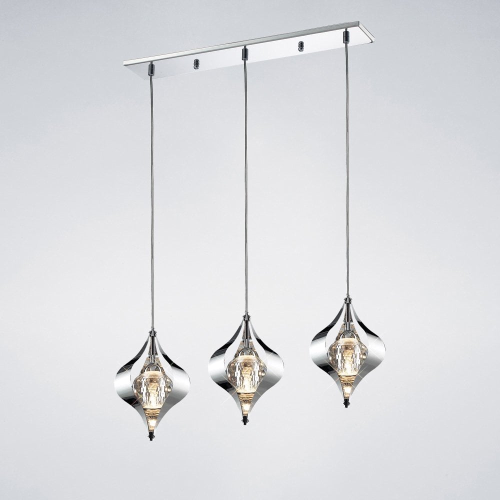 Amano Trio Light Pendant in Polished Chrome with Crystal Accents