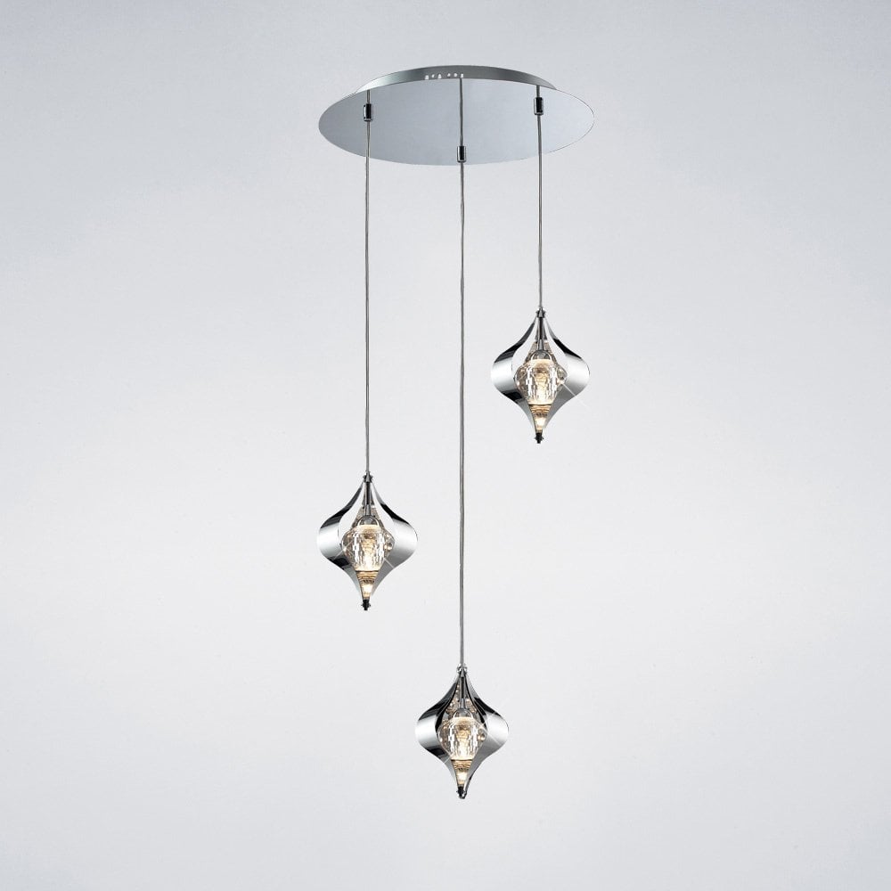 Amano Crystal Elegance 3-Light Pendant in Polished Chrome