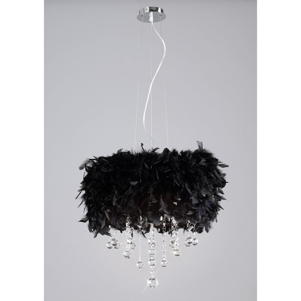 Ibis Feathered Elegance Pendant Light with Crystalline Accents – 3 Light Polished Chrome