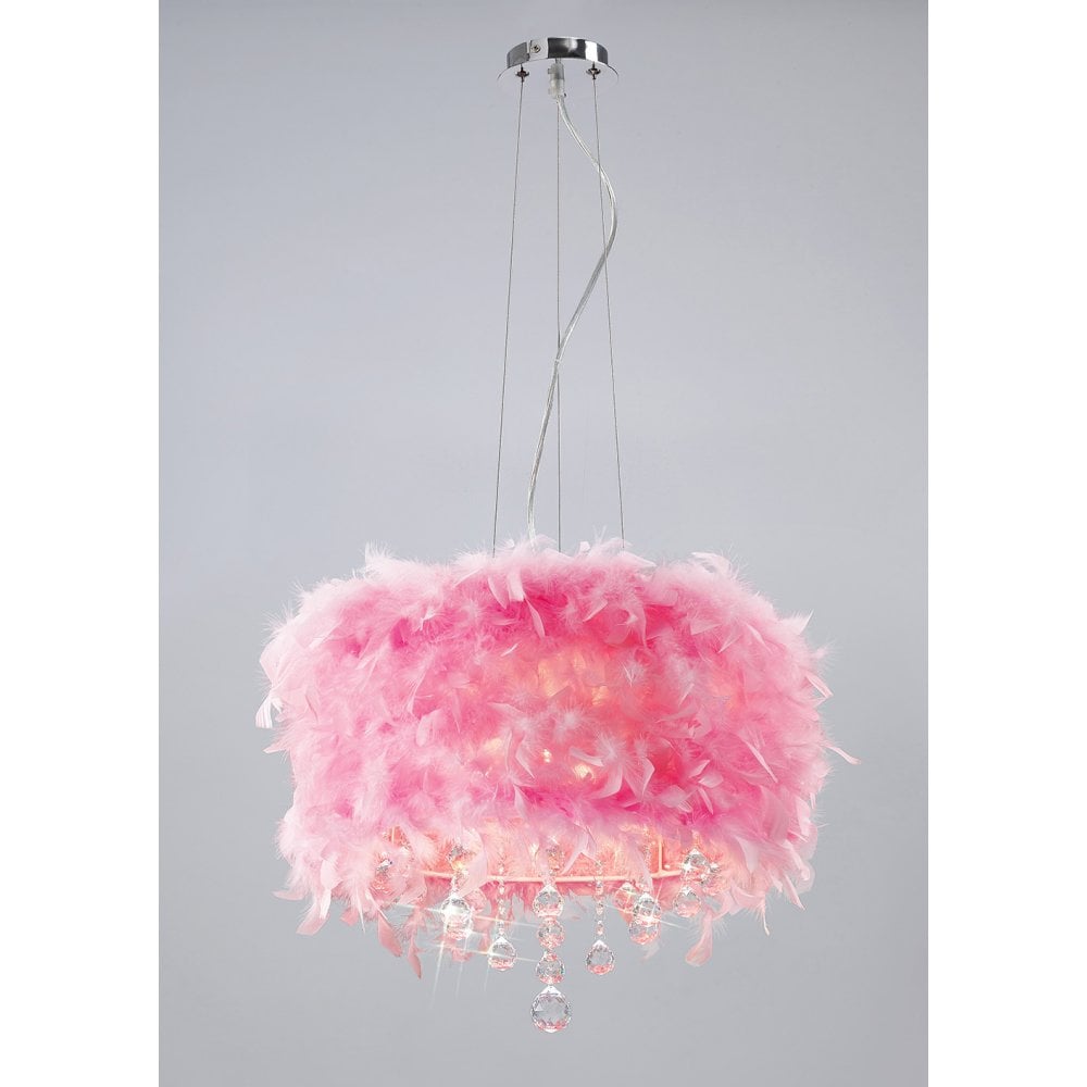 Ibis Trio Light Pendant with Pink Feather Shade and Polished Chrome Finish