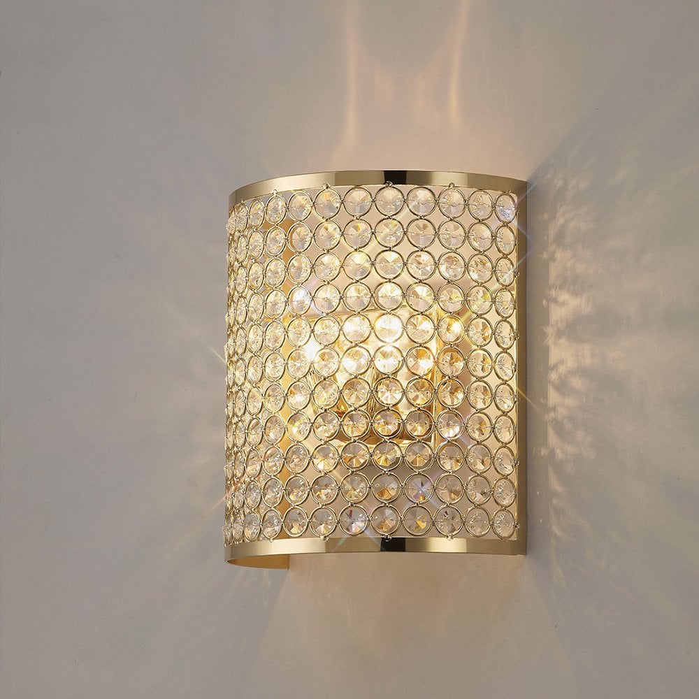 Ava Rectangular Double-Light Wall Lamp in French Gold and Crystal