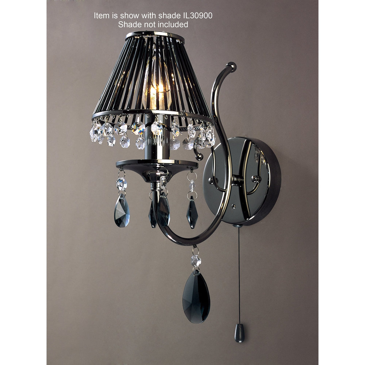 Luna Wall Sconce in Black Chrome with Dual Crystal Accents
