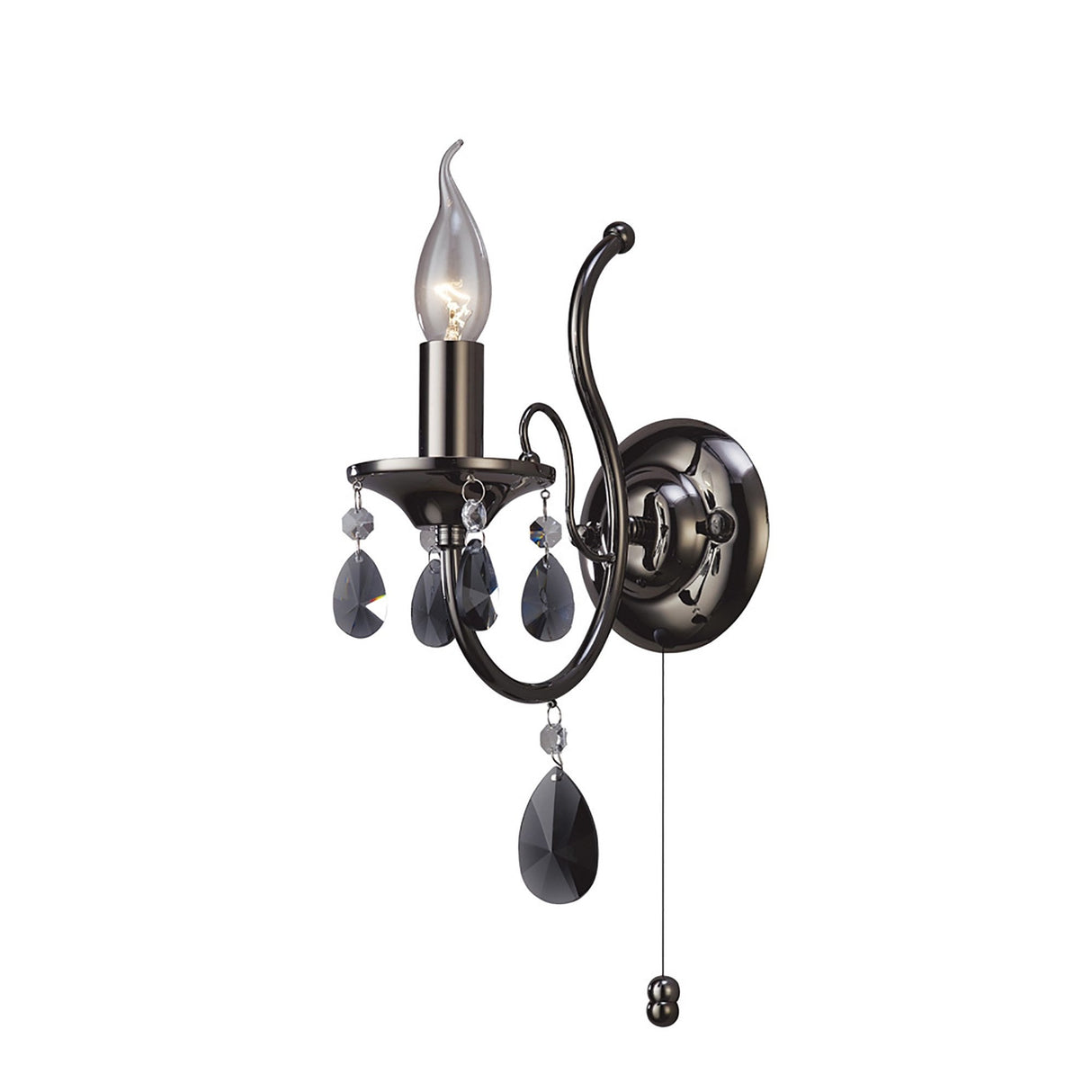 Luna Wall Sconce in Black Chrome with Dual Crystal Accents