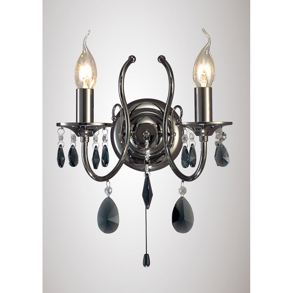 Luna Dual-Light Wall Sconce in Black Chrome with Crystal Accents