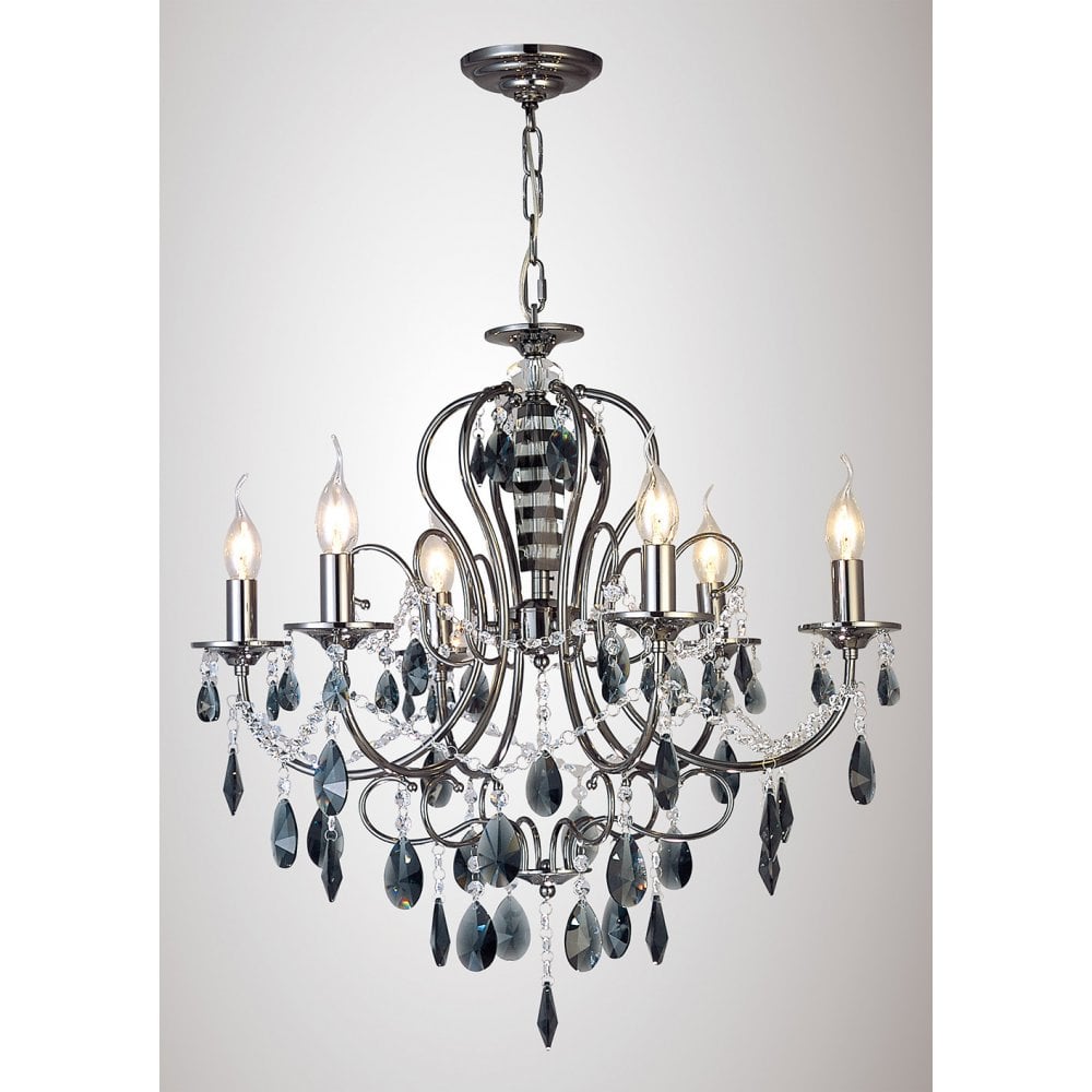 Luna 6-Light Pendant in Black Chrome with Clear and Smoked Crystal Accents